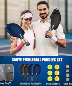 4-Pack Carbon Fiber Pickleball Paddle Set with Accessories